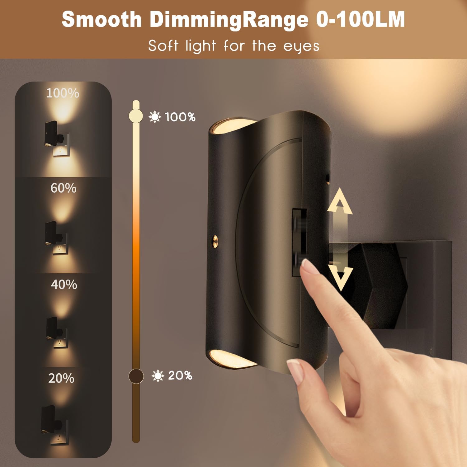 Aora Night Light, Plug-in Wall Mount with Dusk to Dawn Sensor, Set of 2, Black