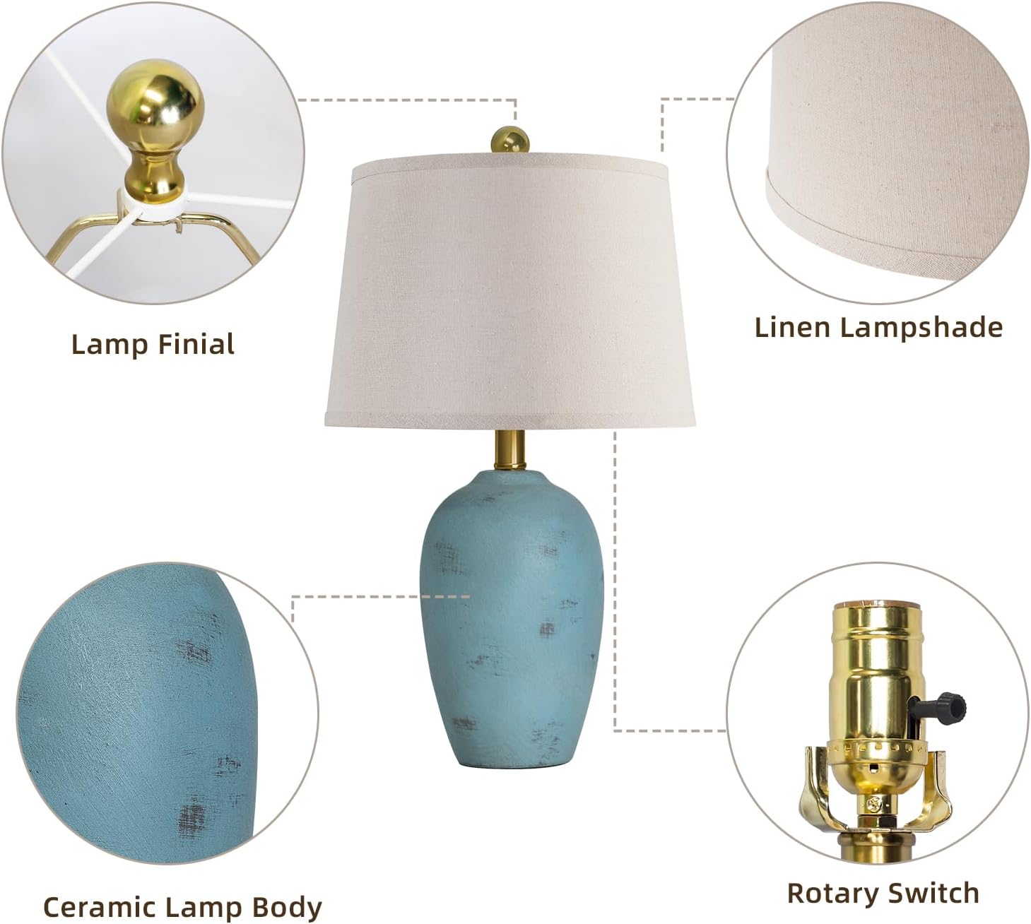 AIEAMPDO 21'' Set of 2 Coastal Small Ceramic Lamps for Bedroom, Traditional Nightstand Bedside Desk Table Lamp for Living Room Office…