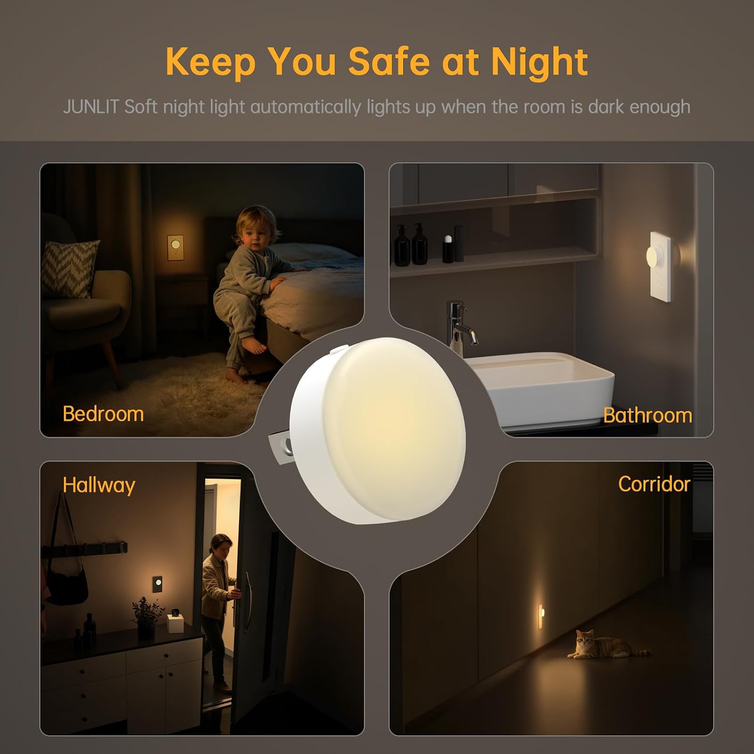Junlitgroup Night Lights Plug in12 Pack, Dim Night Light with 3CCT, Auto Dusk to Dawn Sensor, 3 Brightness Levels, Dimmable Night Light for…