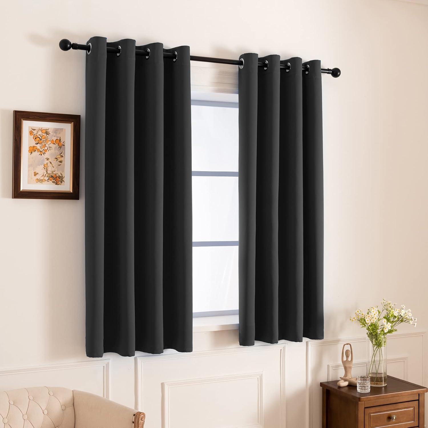 Pickluc Grey Blackout Curtains with Grommet 63 Inches Long 2 Panels Set, Light Blocking Window Drapes for Living Room, Thermal Insulated, N…