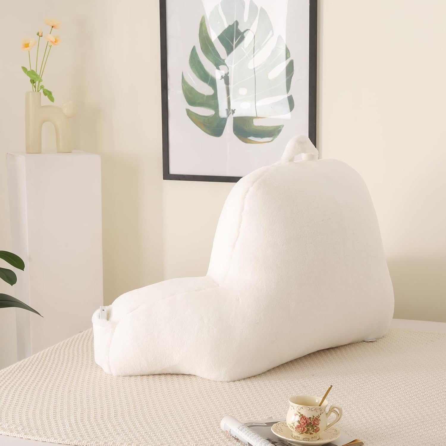 Pajeo Large Plush Backrest Pillow for Sitting in Bed, Faux Fur Sitting Pillow with Support Arms, Oeko-TEX Certified Aesthetic Lounging Pillow…