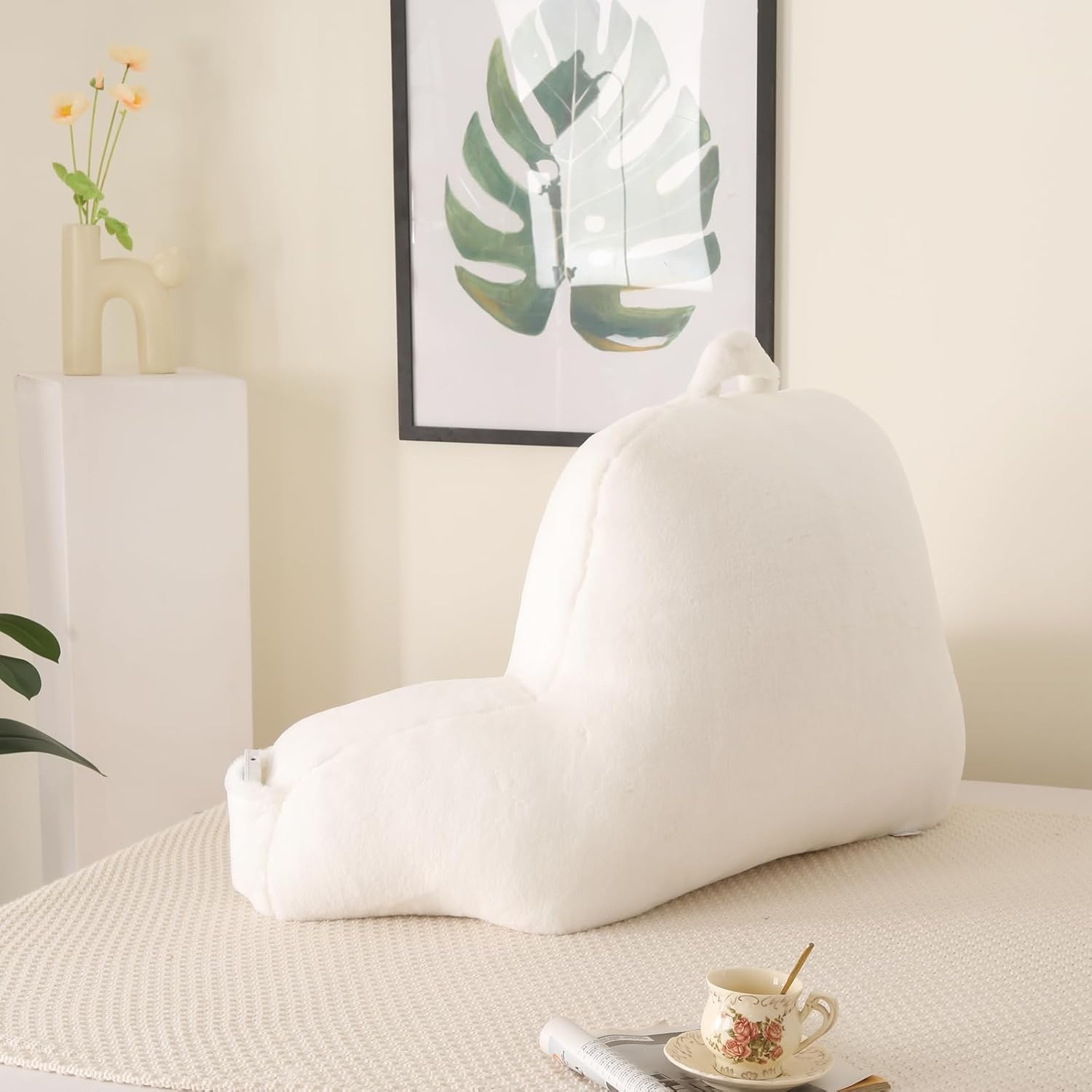 Pajeo Aesthetic Reading Pillow for Bed, Soft Faux Fur Armres Pillow with Arms for Gaming & Lounging, Oeko-TEX Certified Plush Backrest Pillow…