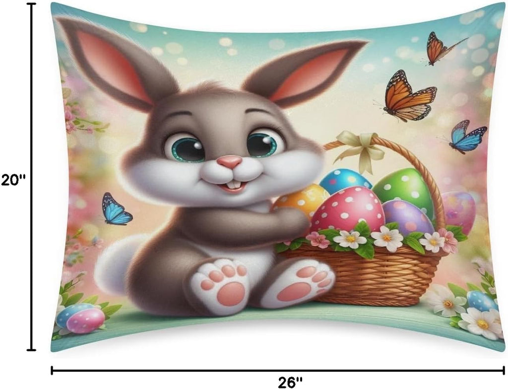 Happy Easter Bunny Satin Silk Pillowcase for Hair and Skin Pillow Cases Standard Size Soft Silk Pillow Case with Envelope Closure Print…