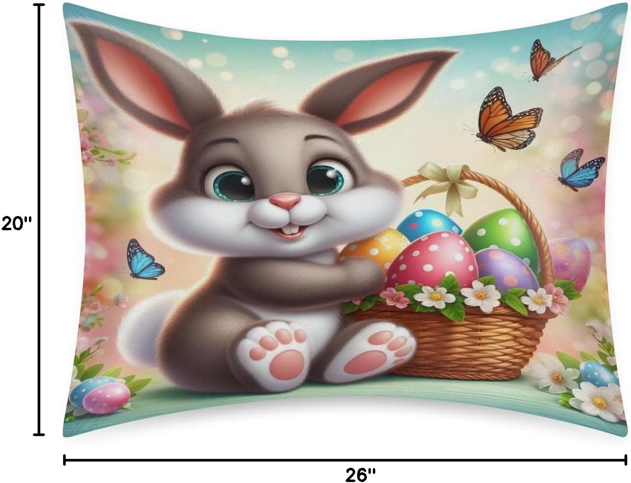 Happy Easter Bunny Satin Silk Pillowcase for Hair and Skin Pillow Cases Standard Size Soft Silk Pillow Case with Envelope Closure Print…