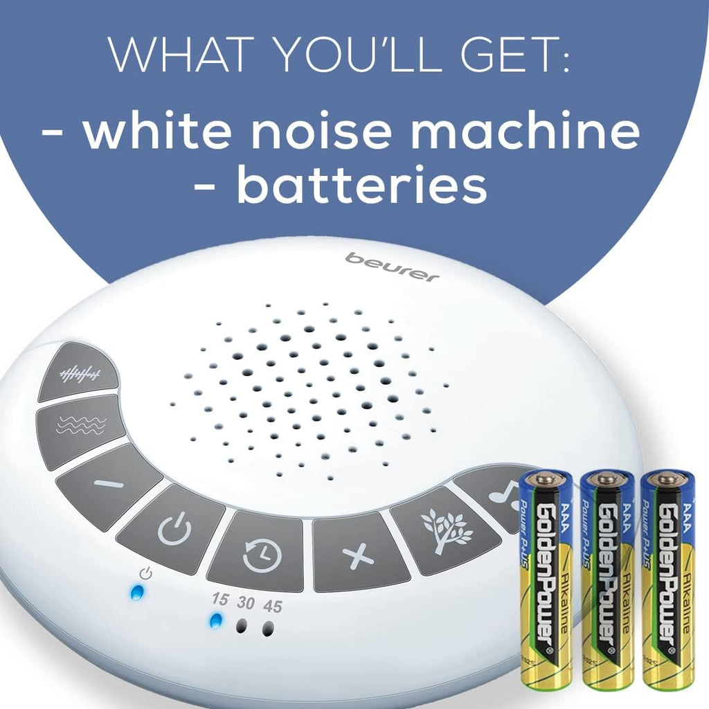 Beurer White Noise Machine with 4 Soothing Sounds | Sound Machine with Auto Shut-Off Sleep Timer | Portable White Noise Machine for…