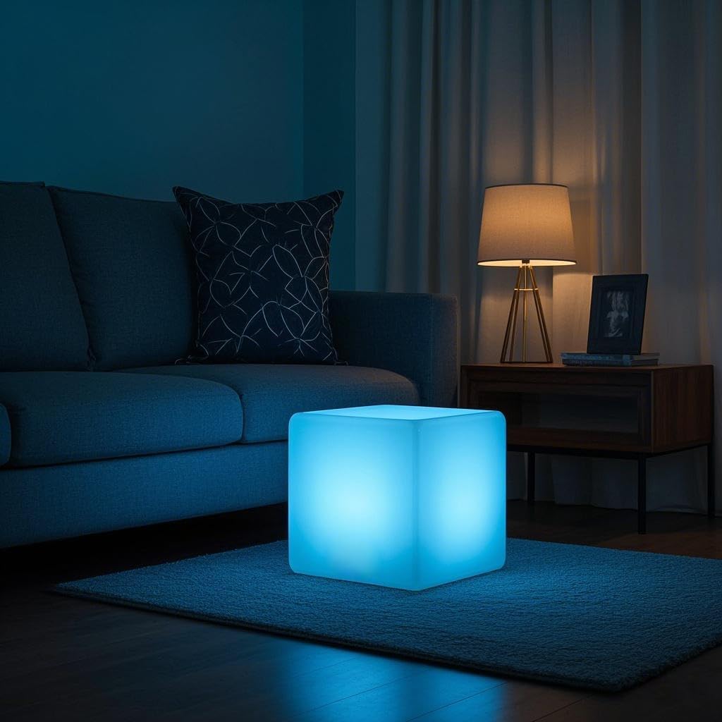 Mr.Go 16-Inch Rechargeable LED Cube Chair Light, 16 RGB Colors Glow Cube Seat w/Remote, Waterproof LED Cube Table, Color Changing Cubes…
