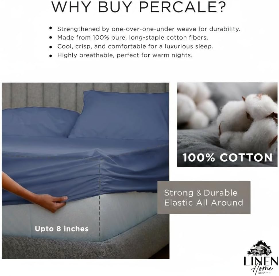 Linenhome Linen Home 6 Piece Full Cotton Sheet Set, 100% Cotton Percale, 4 Pillowcases, Deep Pocket with All Around Elastic Sheet, Crisp Br…