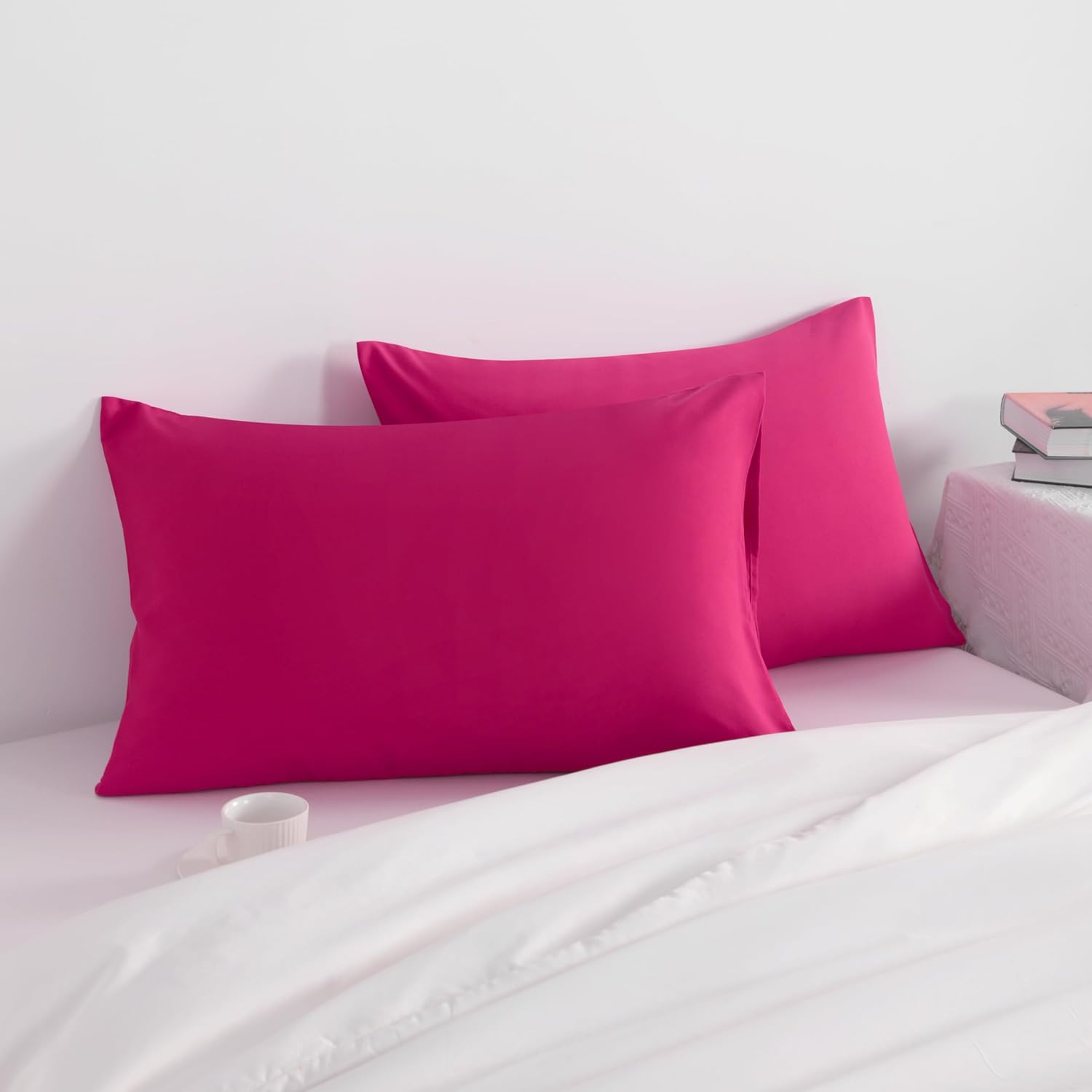 Ntbay Standard Pillow Cases Set of 2, 2 Pack Brushed Microfiber 20x26 Pillow Cases, Soft, Wrinkle, Fade, Stain Resistant Magenta Pillow Cas…
