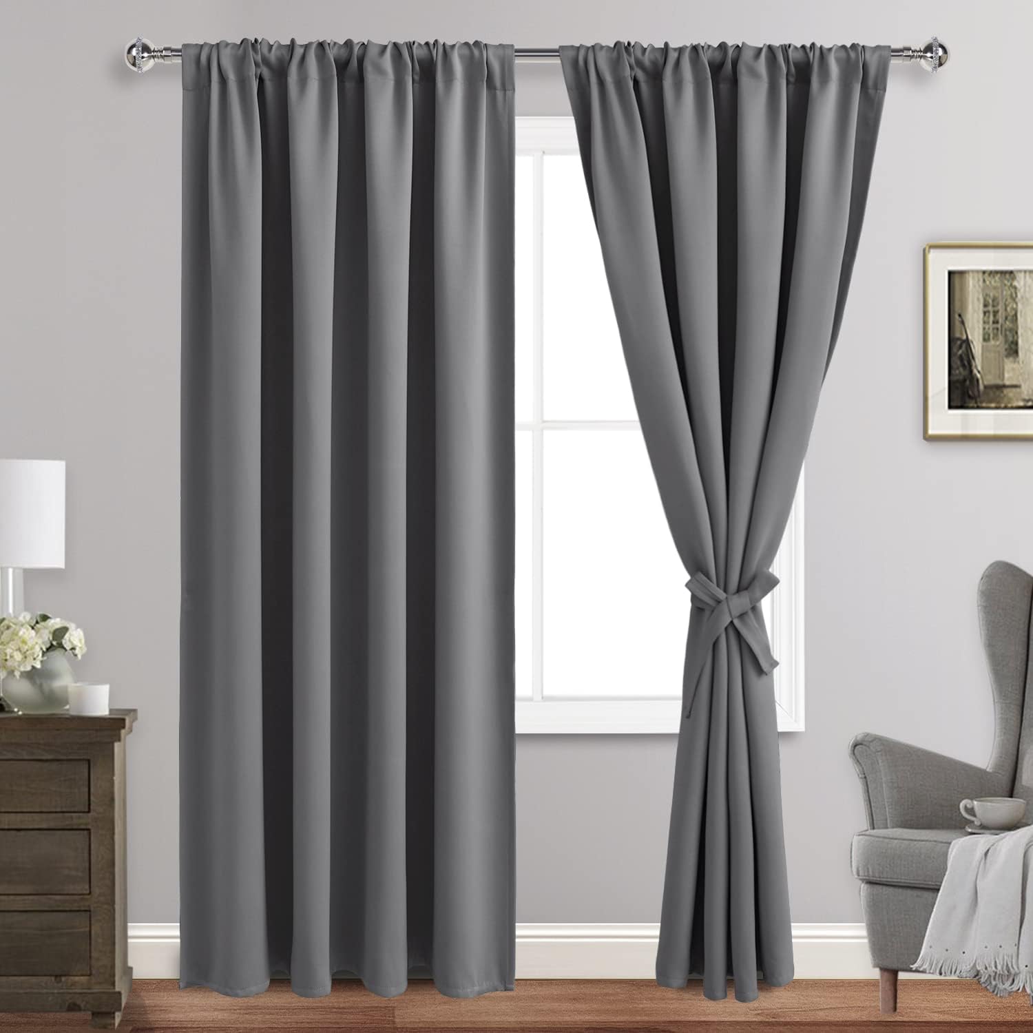 Jiuzhen Blackout Curtains for Bedroom - Thermal Insulated Room Darkening Noise Reducing, 52 x 84 Inch Length Curtains for Living Room, Set…
