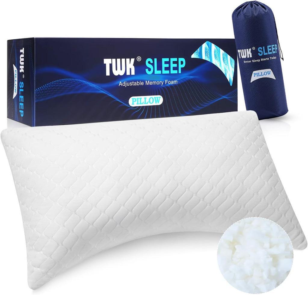 Twk Original Adjustable Bed Pillow for Sleeping, Good for Side, Back & Stomach Sleeper with Washable Removable Cover, Additional Foam Fill…