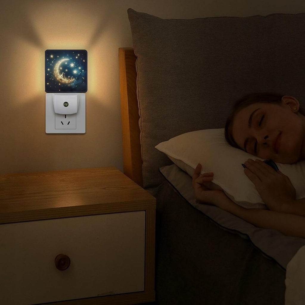 YKJAHSD Moon and Starry Sky Night Light, Plug into Wall Decor Nightlights for Bedroom, Bathroom, Hallway, Kitchen, with Dusk to Dawn…