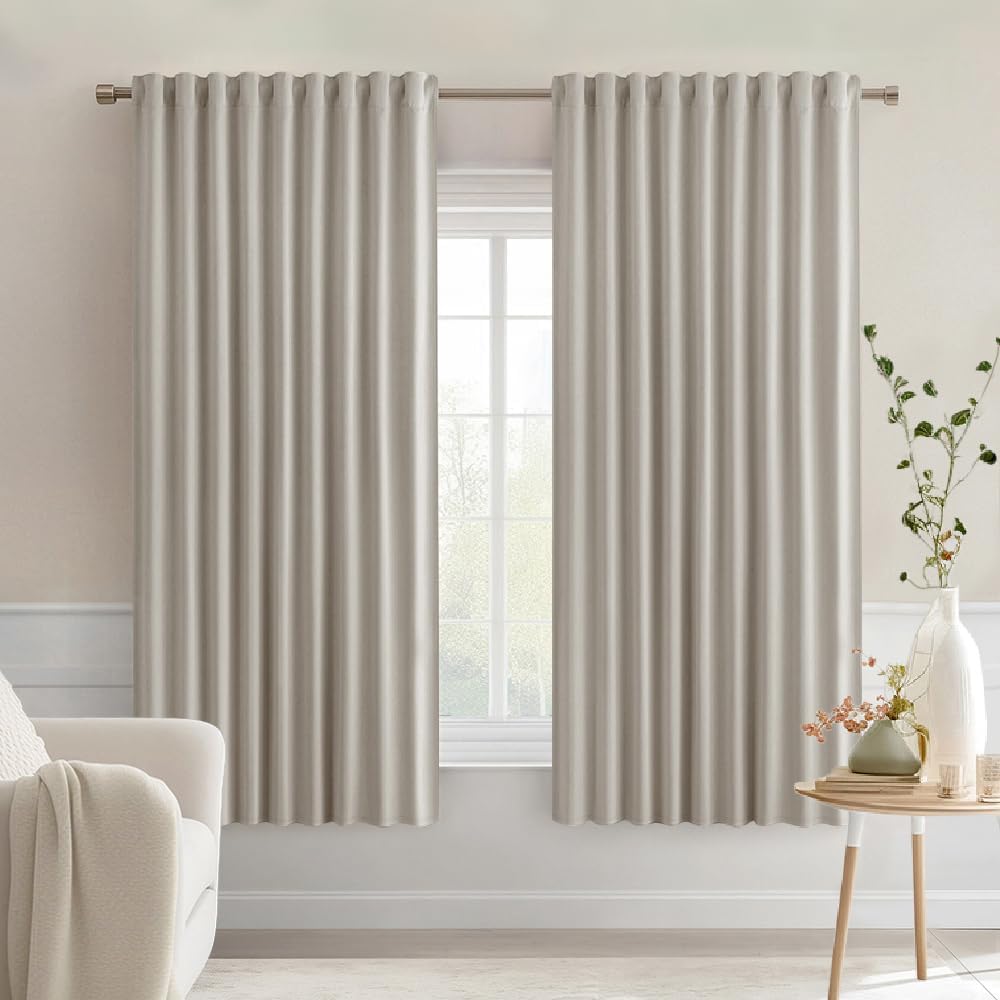 Miulee Natural Back Tab Blackout Curtains 63 Inch Length 2 Panels Set for Living Room Bedroom Privacy, Rod Pocket/Pinch Pleat Thermal Insul…
