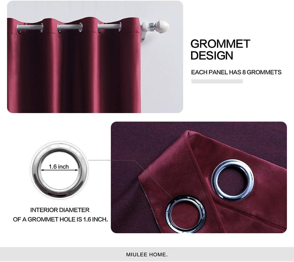 MIULEE Christmas Burgundy Velvet Curtains Solid Soft Red Blackout Curtain Grommet Top Thermal Soundproof Room Darkening…