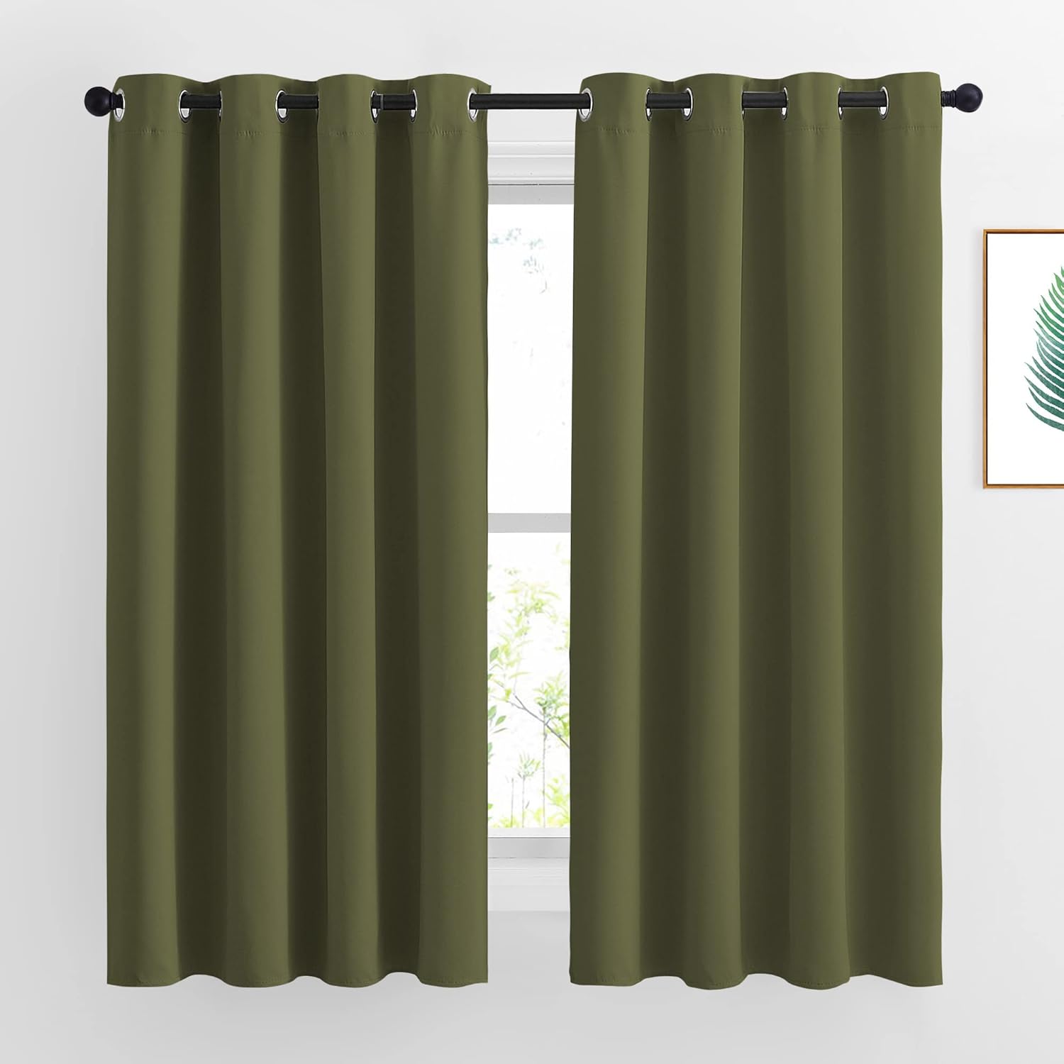 Nicetown Blackout Olive Green Curtains 63 inches Long, Functional Blackout Window Treatments Thermal Drapes Privacy Assured for Bedroom, 2…