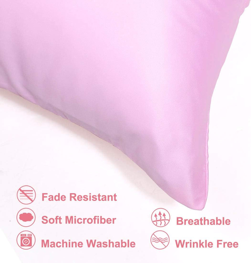 uxcell Standard Satin Pillowcase with Zipper, Super Soft and Luxury, Silky Pillow Cases Covers Set of 2, 21"x27", Pink