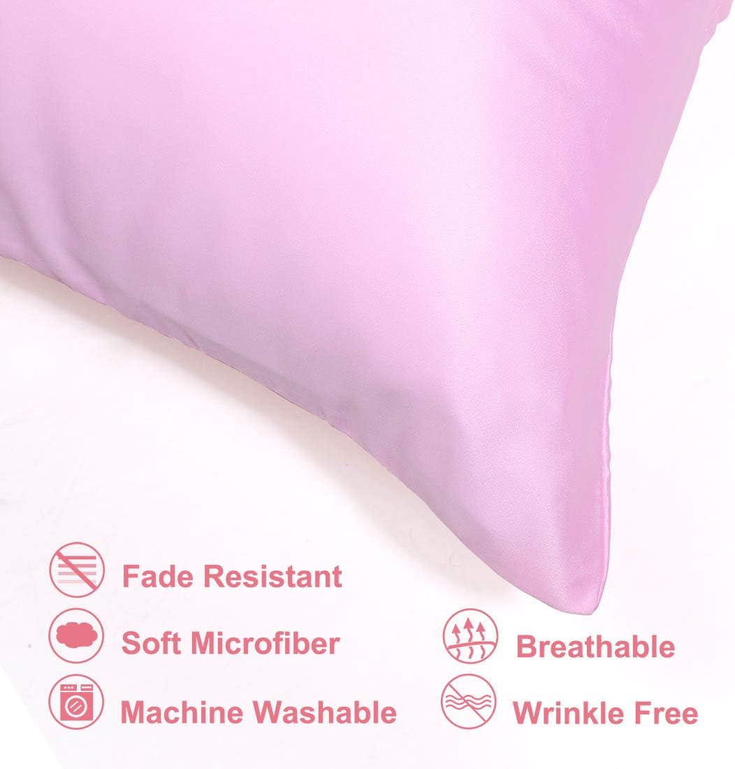 uxcell Standard Satin Pillowcase with Zipper, Super Soft and Luxury, Silky Pillow Cases Covers Set of 2, 21"x27", Pink