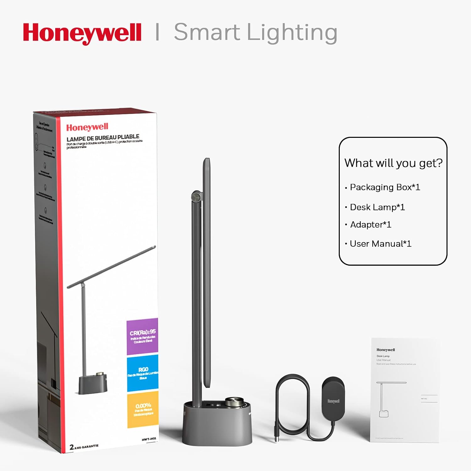 HoneywellAirComfort Honeywell LED Desk Lamp-Upgraded H01 Desk Lamps for Home Office with USB A+C Charging Ports, Stepless Dimmable Eye Carin…
