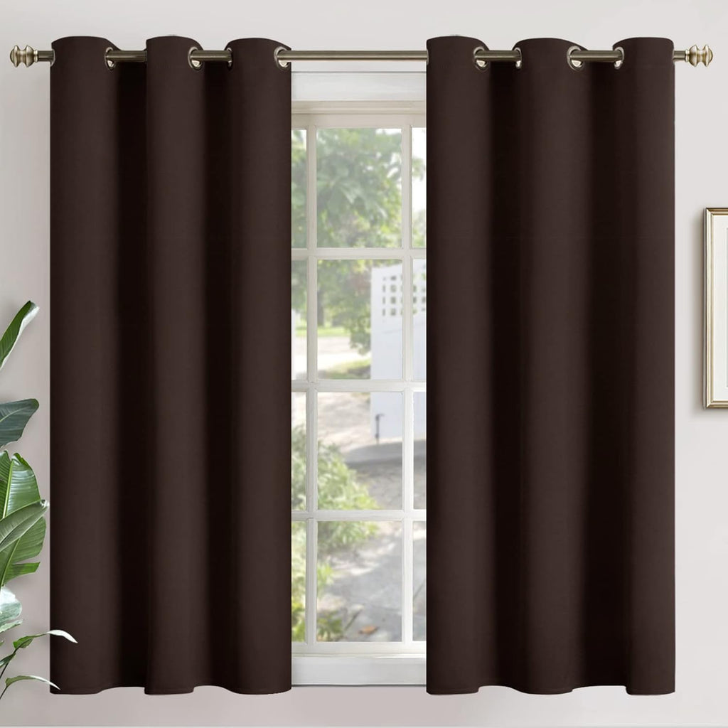 YoungsTex Brown Blackout Curtains 45 Inch Length for Window - Short Thermal Insulated Drapes with Grommet Chocolate Room Darkening for Kitc…