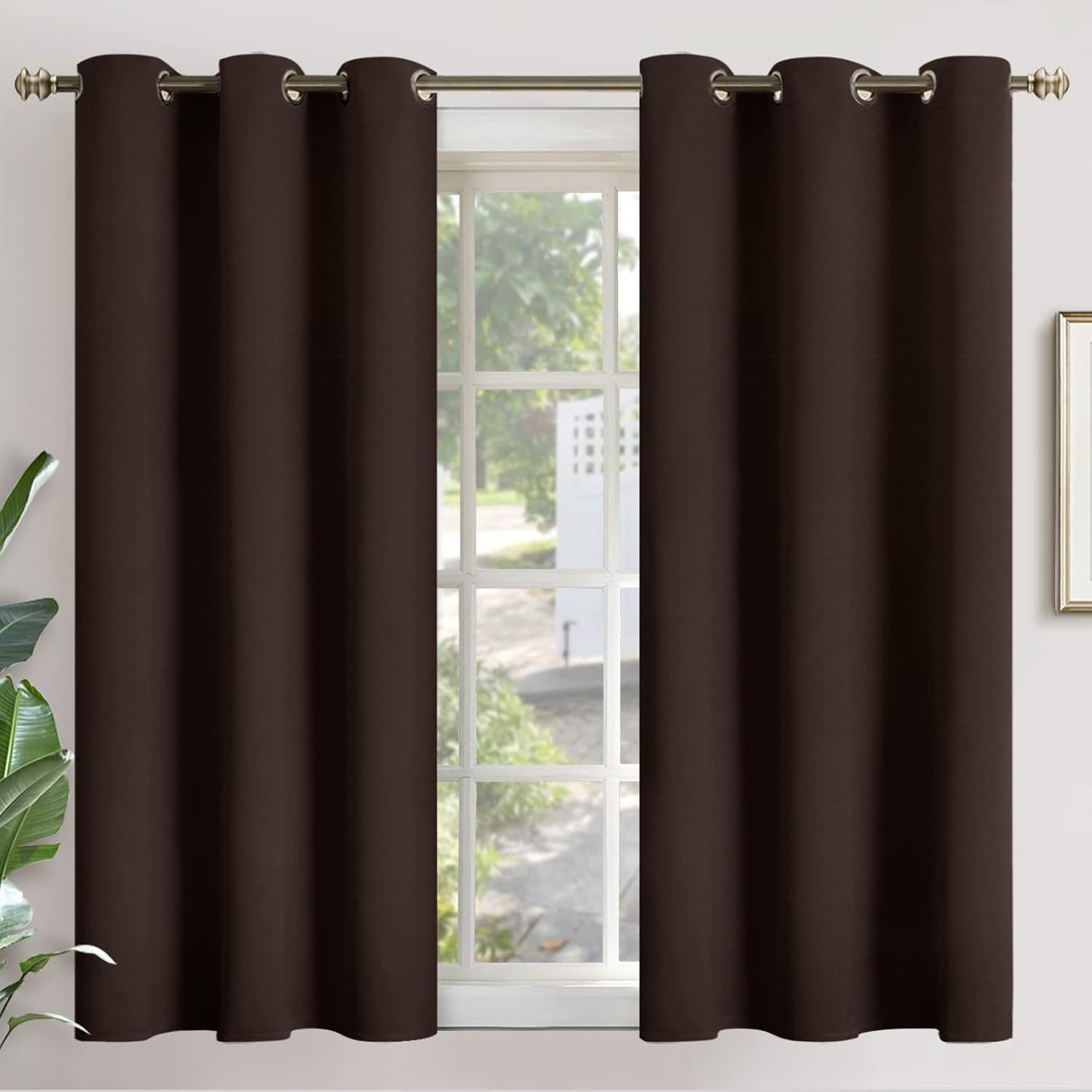 YoungsTex Brown Blackout Curtains 45 Inch Length for Window - Short Thermal Insulated Drapes with Grommet Chocolate Room Darkening for Kitc…