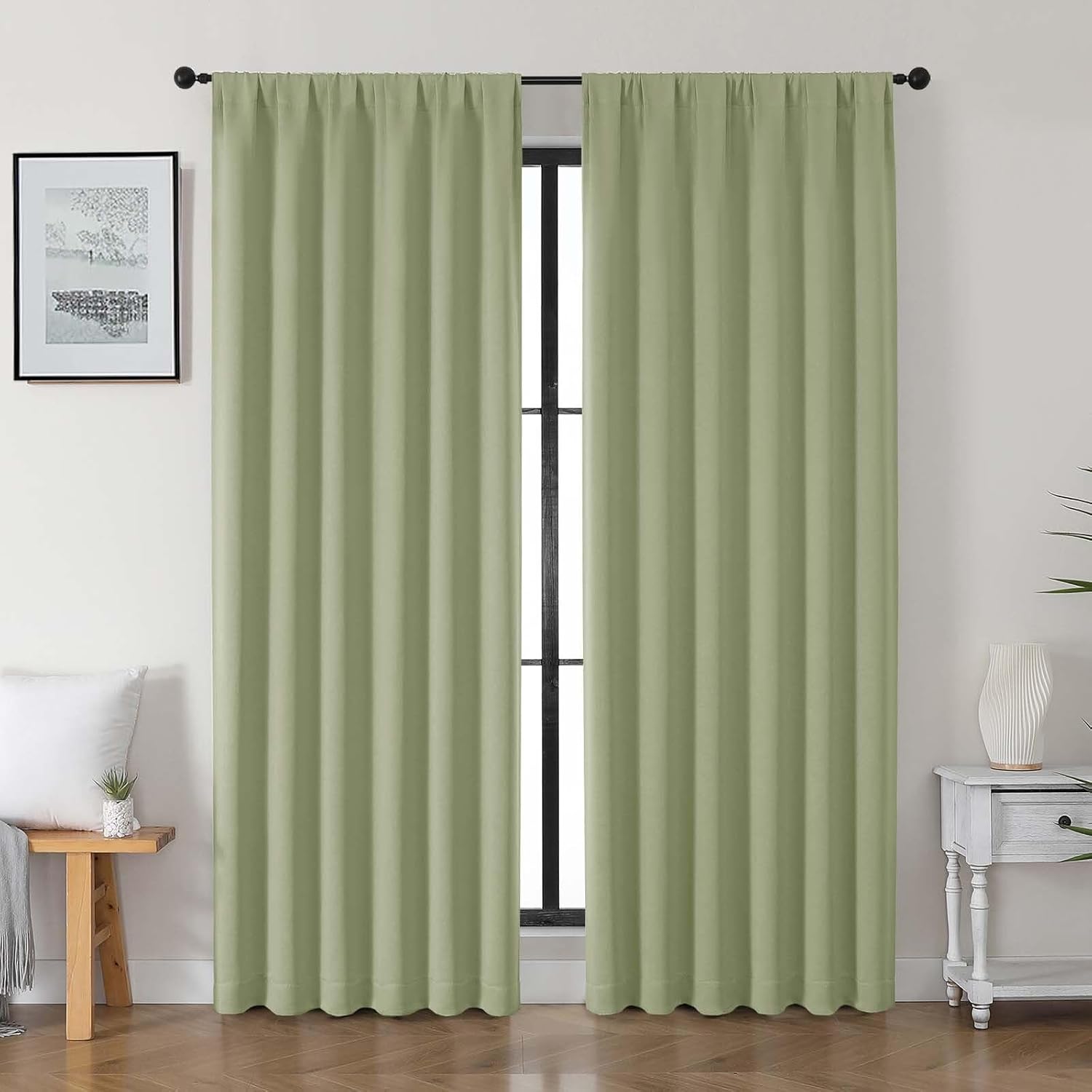 Gwine Sage Green Blackout Curtains for Bedroom 84 inches Long 2 Panels Set, Solid Noise Reducing Thermal Insulated Blackout Curtains for…