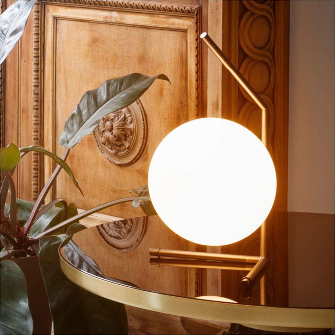 BOKT Mid Century Modern Brass Table Lamp Large Globe Ball Desk Lamp Brush Gold Metal Reading Lamp Industrial Bedside Nightstand Reading…