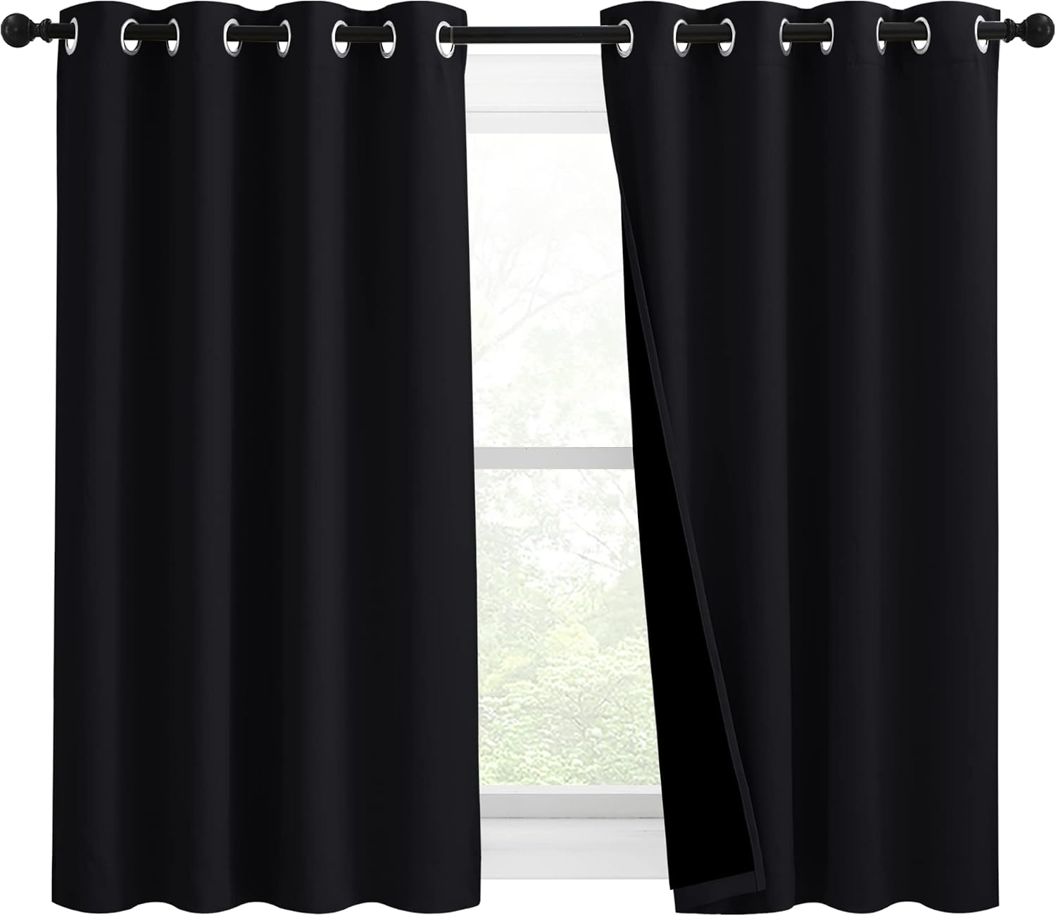 Nicetown Complete 100% Blackout Curtain Set, Thermal Insulated & Energy Efficiency Window Draperies with Black Liner, Noise Reducing Short…