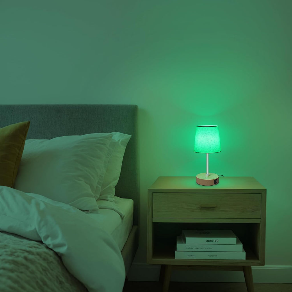 Ascher Small Bedside Table lamp Set of 2, RGB Color Changing Lamps, 3 Color Temperatures, Stepless Dimmable, Nightstand Lamp with USB C+A…