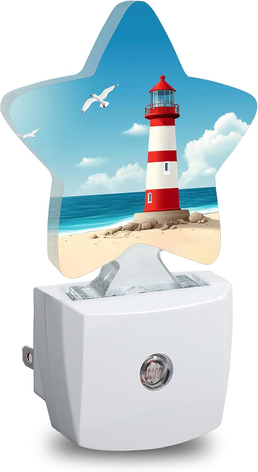 Sea Lighthouse Star Night Light Plug in, Decorative Night Light for Kids Room Nursery Bedroom, Soft Glow Sensor Lamp for Hallway…