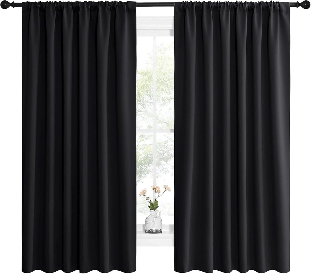 NICETOWN Halloween Black Blackout Curtain Blinds - Solid Thermal Insulated Window Treatment Blackout Drapes for Bedroom (2 Panels, 62…