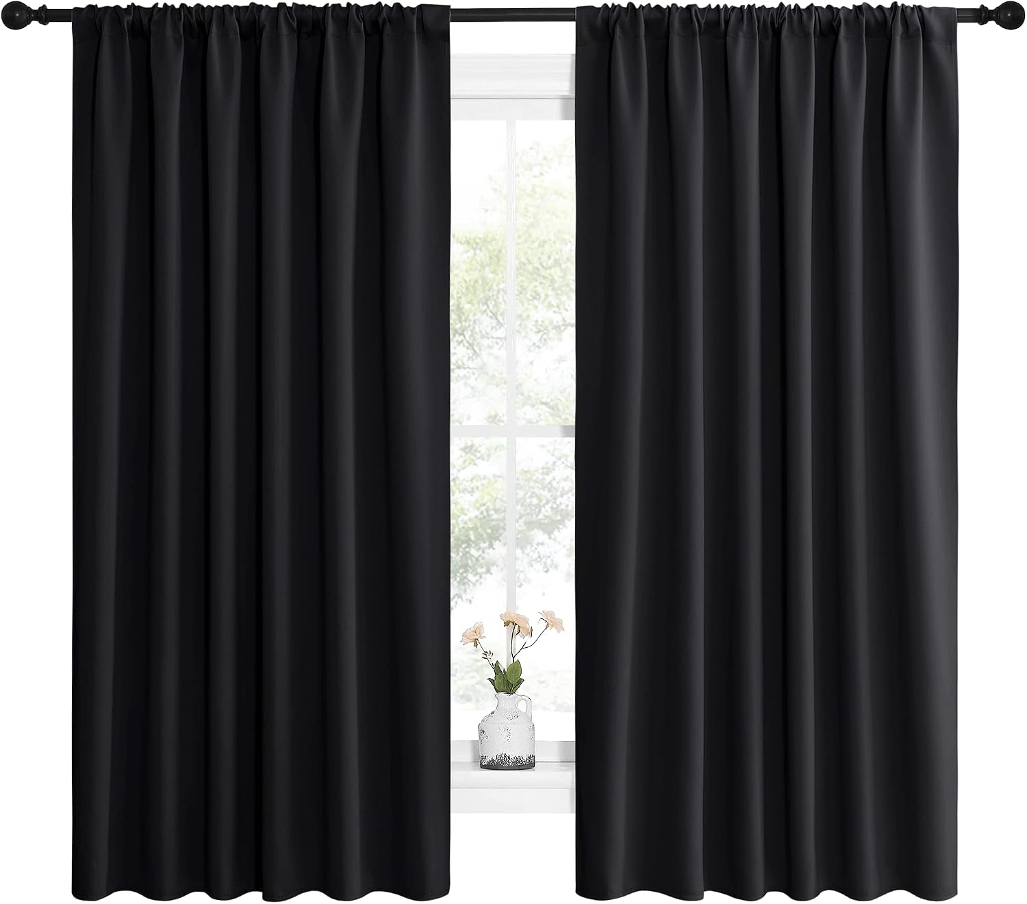 NICETOWN Halloween Black Blackout Curtain Blinds - Solid Thermal Insulated Window Treatment Blackout Drapes for Bedroom (2 Panels, 62…