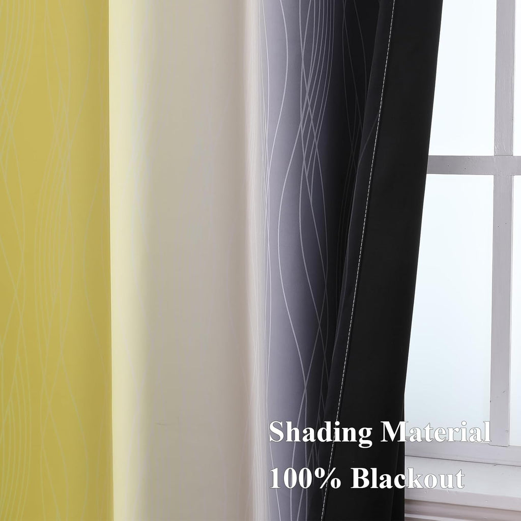 Estelartextiler Estelar Textiler Yellow and Black Ombre Blackout Curtains 102 Inch Long, Thermal Insulated Grommet Drapes for Bedroom, Full…