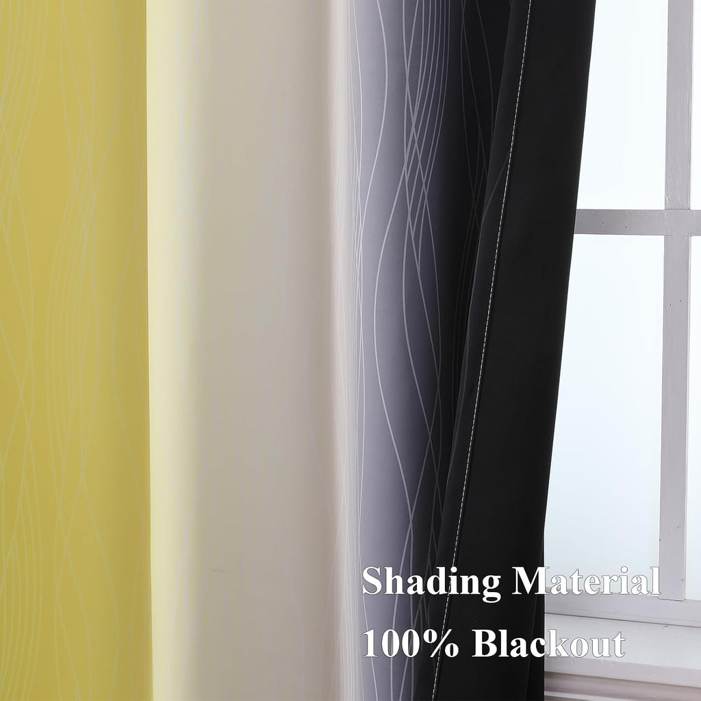 Estelartextiler Estelar Textiler Black and Yellow Gradient Blackout Curtains for Bedroom, Thermal Insulated Ombre Blackout Drapes, Full Lig…
