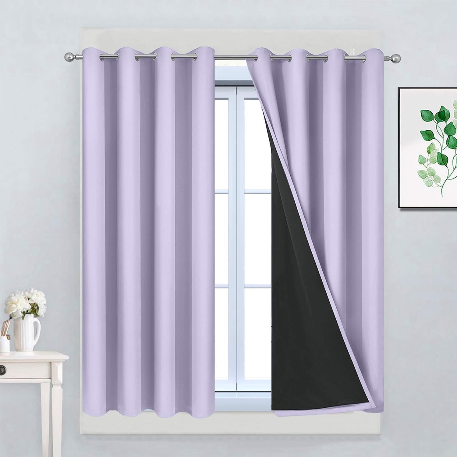 Yakamok Full Blackout Curtains 45 Inches Long, Blackout Curtain Panels for Bedroom, 2 Thick Layers Grommet Top Thermal Insulated Drapes with…