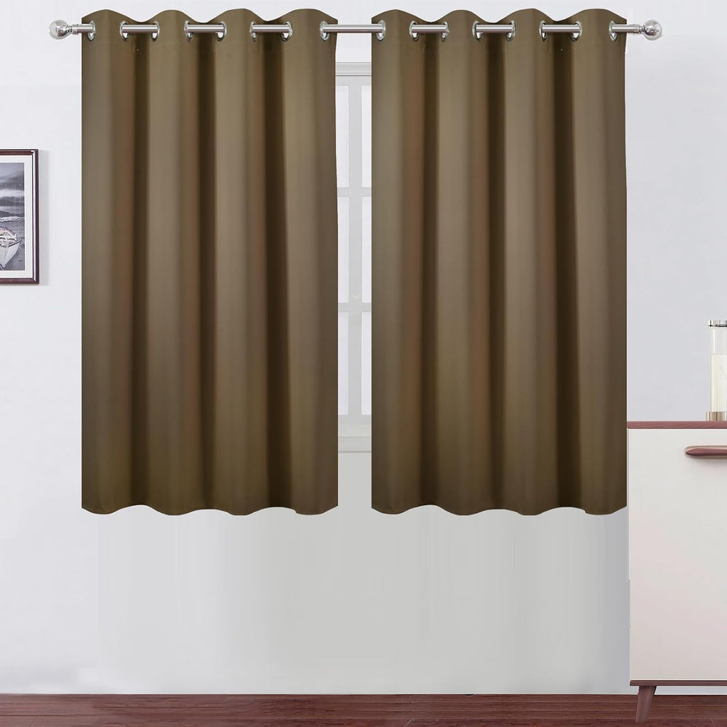 Lemomo Blackout Curtains 66 x 54 Inch Long Brown Curtains Set of 2 Panels Room Darkening Curtains for Bedroom and Living Room 54 Inch silver