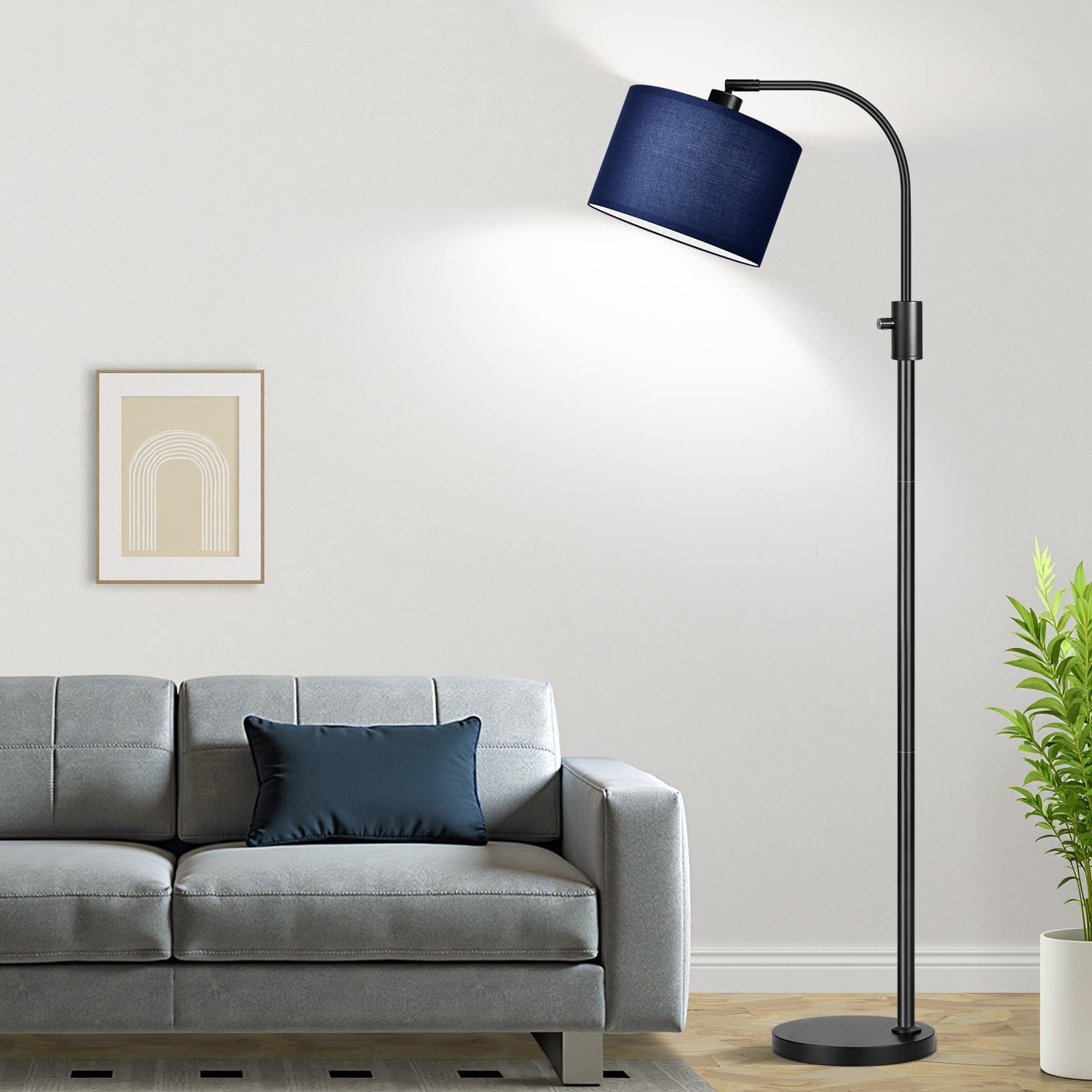 Nintiue Upgraded Modern Arc Dimmable Tall Standing Floor Lamp with Blue Shade, 1200 Lumens LED Bulb Included, for Living & Reading Room…