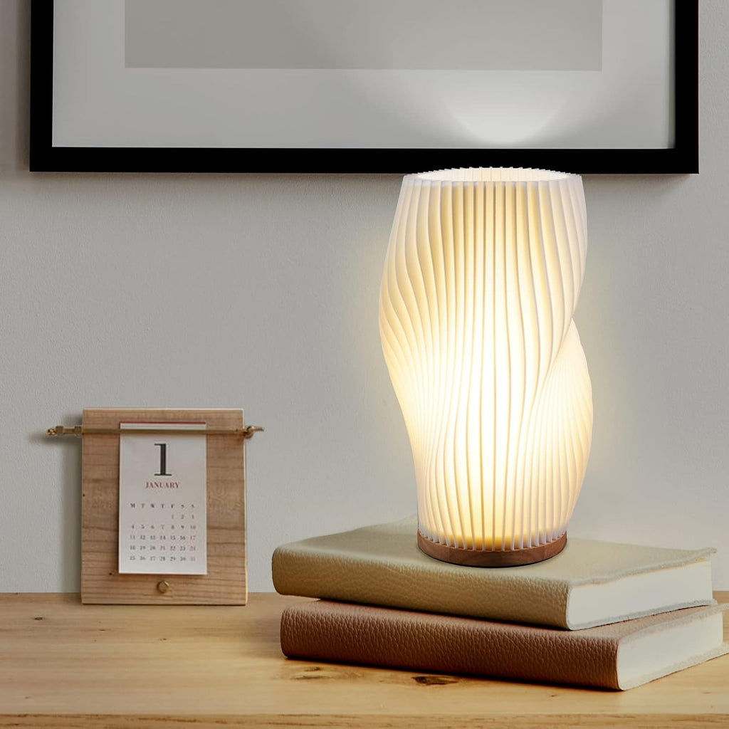 Zenply Novelty Small Table Lamp for Bedroom, Vintage Style Striped Night Light, Mini Bedside Lamp for Living Room, Office, Dorm (MD)