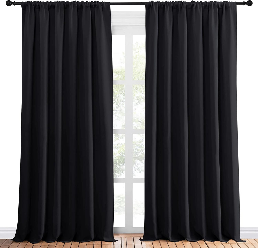 NICETOWN Black Blackout Curtain Blinds - Solid Thermal Insulated Window Treatment Blackout Drapes for Bedroom (2 Panels, 70 inches Wide…