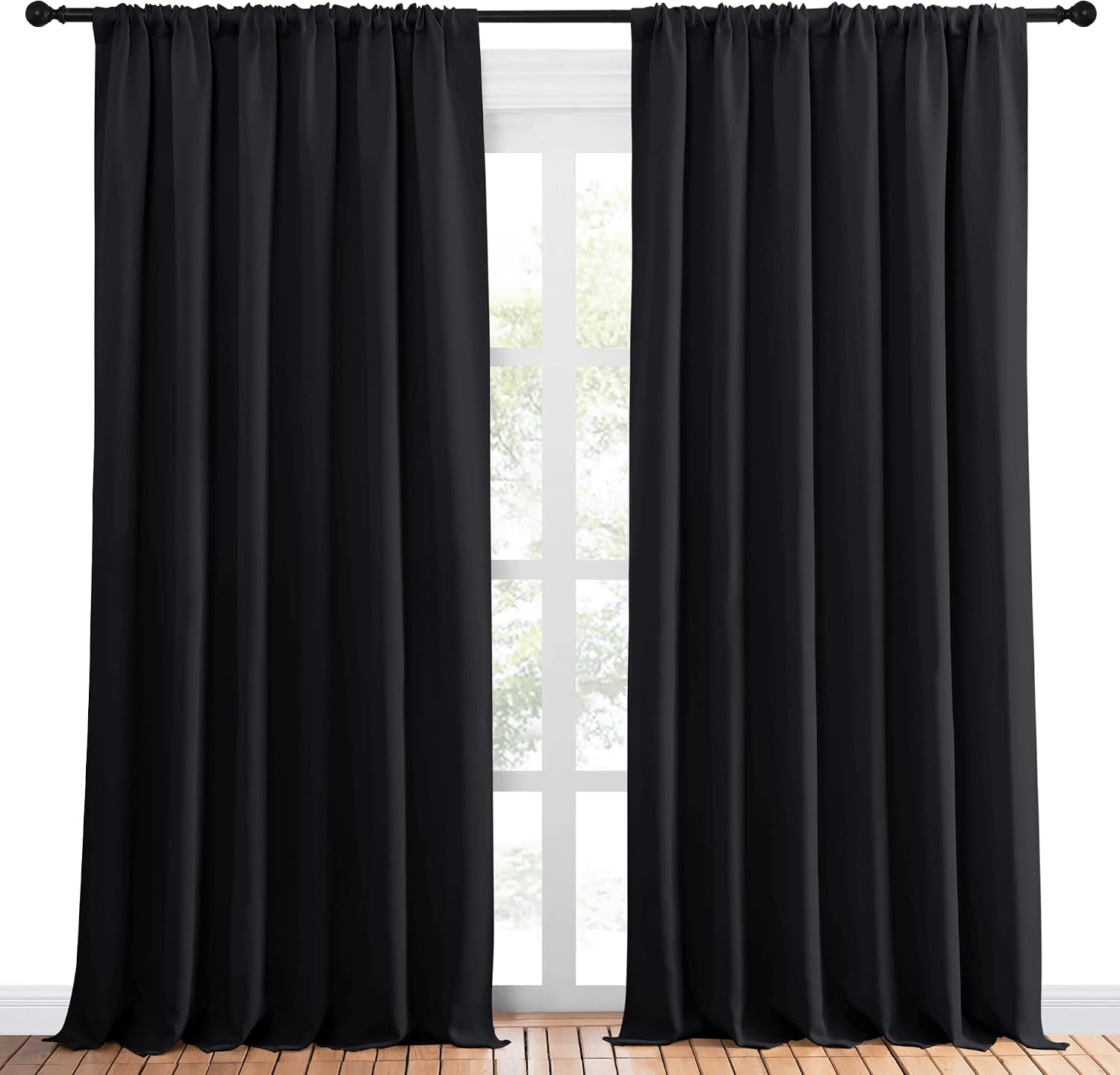 NICETOWN Black Blackout Curtain Blinds - Solid Thermal Insulated Window Treatment Blackout Drapes for Bedroom (2 Panels, 70 inches Wide…