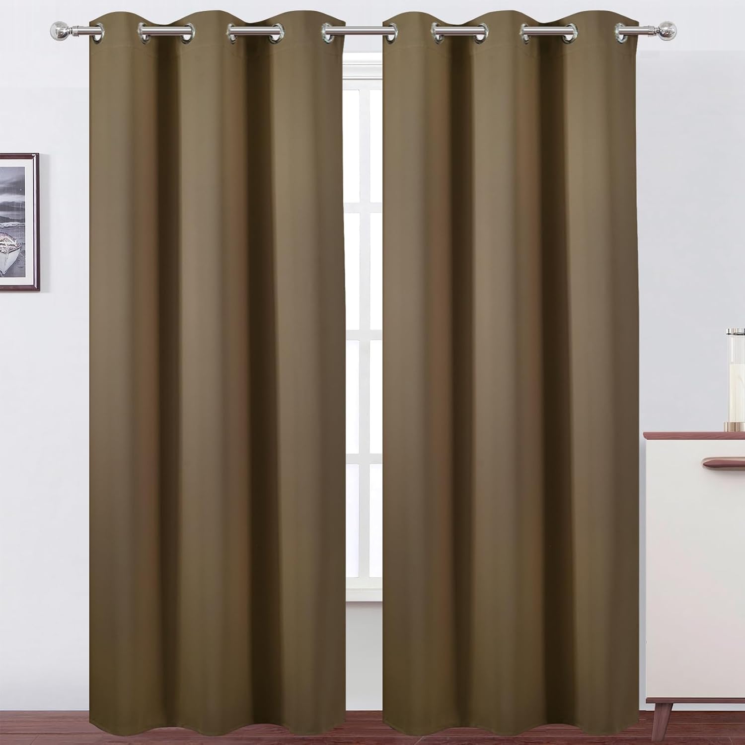 Lemomo Brown Thermal Blackout Curtains/42 x 84 Inch/Set of 2 Panels Room Darkening Curtains for Bedroom 84 Inch silver