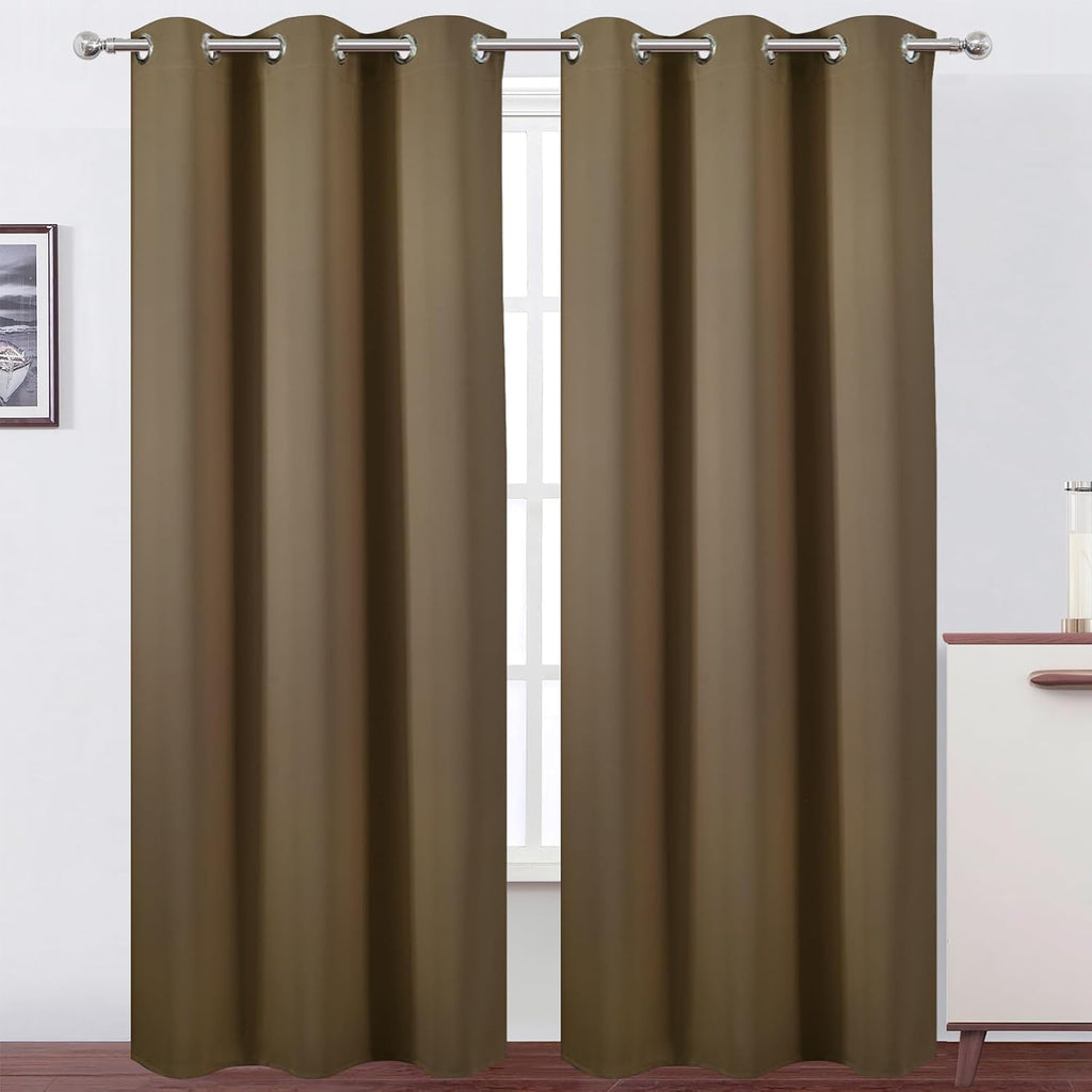 Lemomo Brown Thermal Blackout Curtains/42 x 95 Inch/Set of 2 Panels Room Darkening Curtains for Bedroom 95 Inch silver