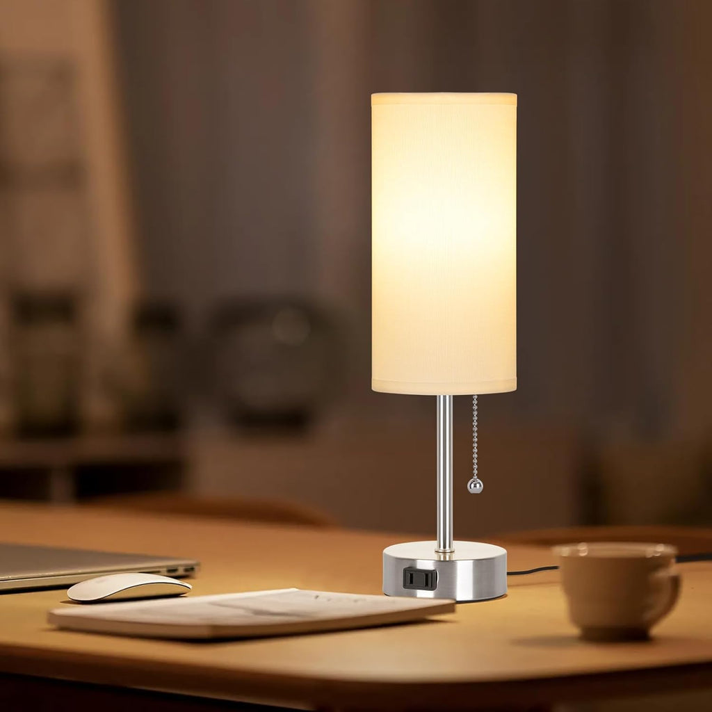 Dott Arts Table Lamp for Bedroom, 3-Color Bedside Lamps with Pull Chain, Bedroom Table Lamps for Nightstand, AC Outlet Small Lamp for…