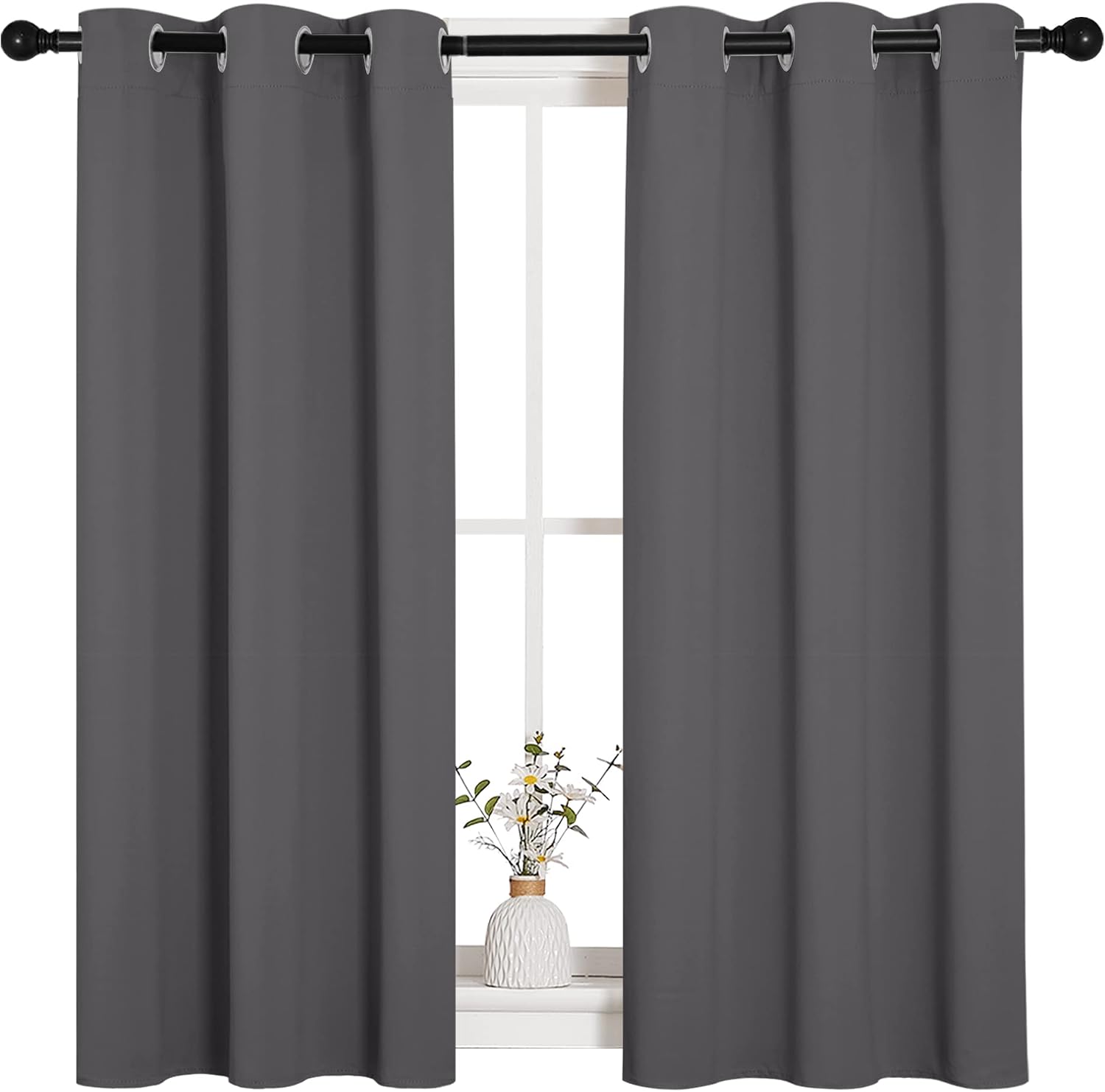 NICETOWN Grey Blackout Curtain Panels for Bedroom, Thermal Insulated Grommet Top Blackout Draperies and Drapes for Basement (2 Panels…