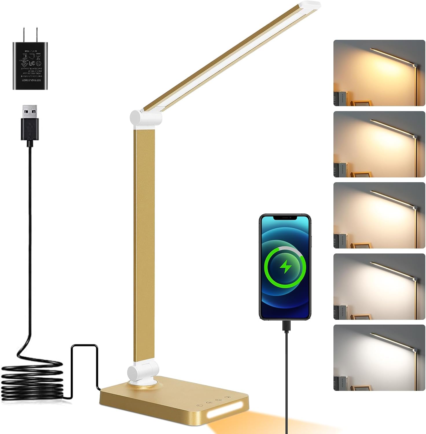 LED Desk Lamp with USB Ports, Touch Desk Lamps for Home Office with 5 Color Modes,3 Brightness Desk Light with Small Night Light, Reading…