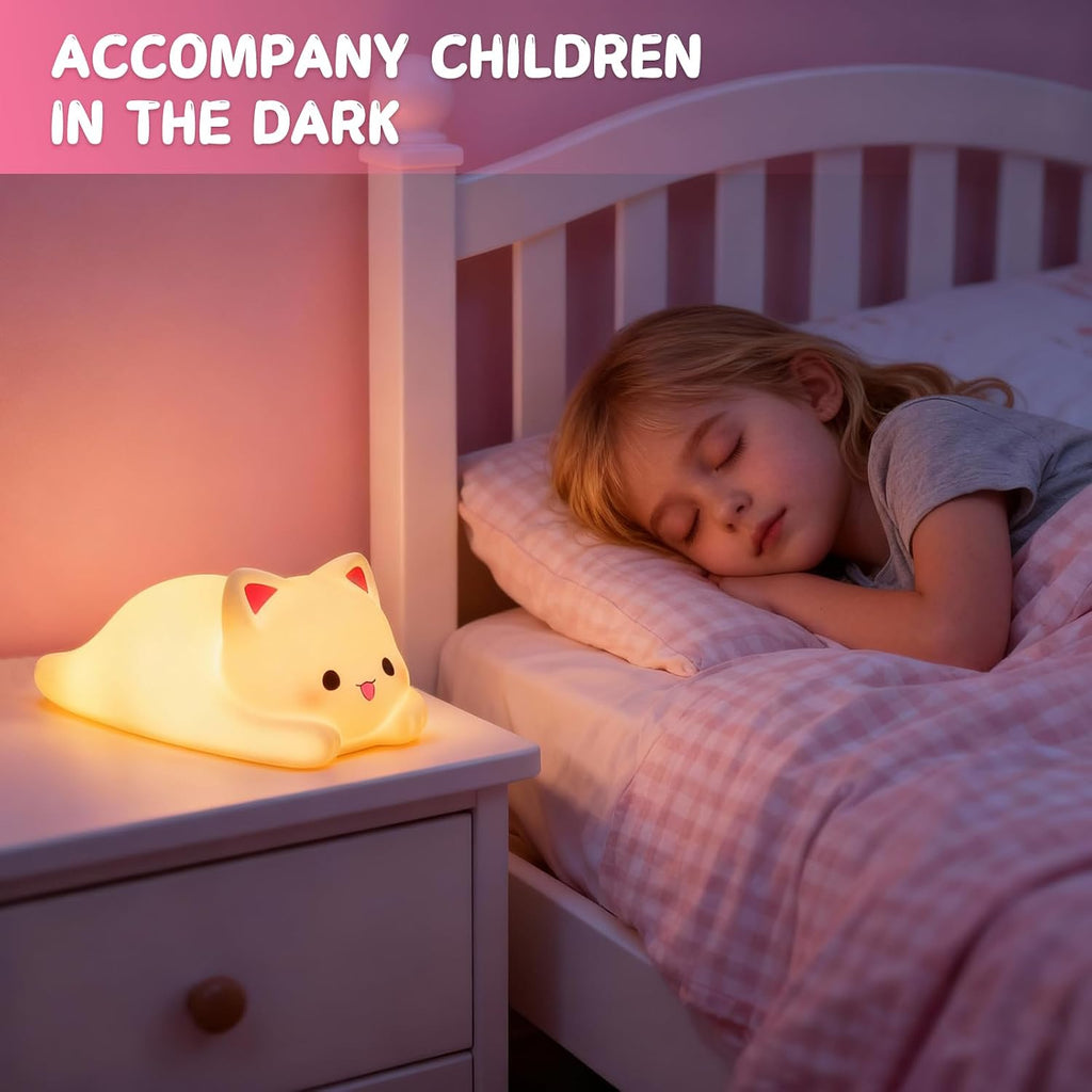 LOVERUIS Cute Night Light for Kids Cat Night-Light Baby Girl Squishy NightLight 1/3 Hour Timer Kitty Light Baby Dimmable Nursery Lamp…