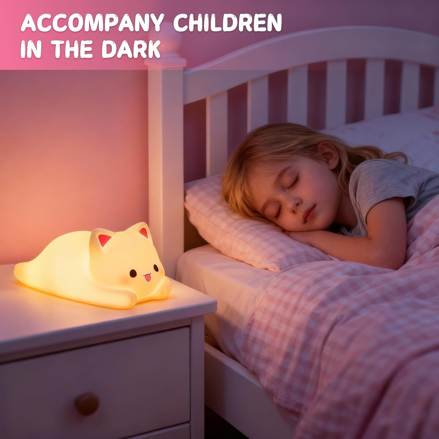 LOVERUIS Cute Night Light for Kids Cat Night-Light Baby Girl Squishy NightLight 1/3 Hour Timer Kitty Light Baby Dimmable Nursery Lamp…