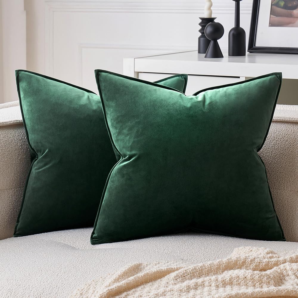 Miulee Army Green Velvet Throw Pillow Covers 18x18 Soft Decorative Solid Square Cushion Cases Pack of 2 Modern Luxury Home Decor for Couch,…