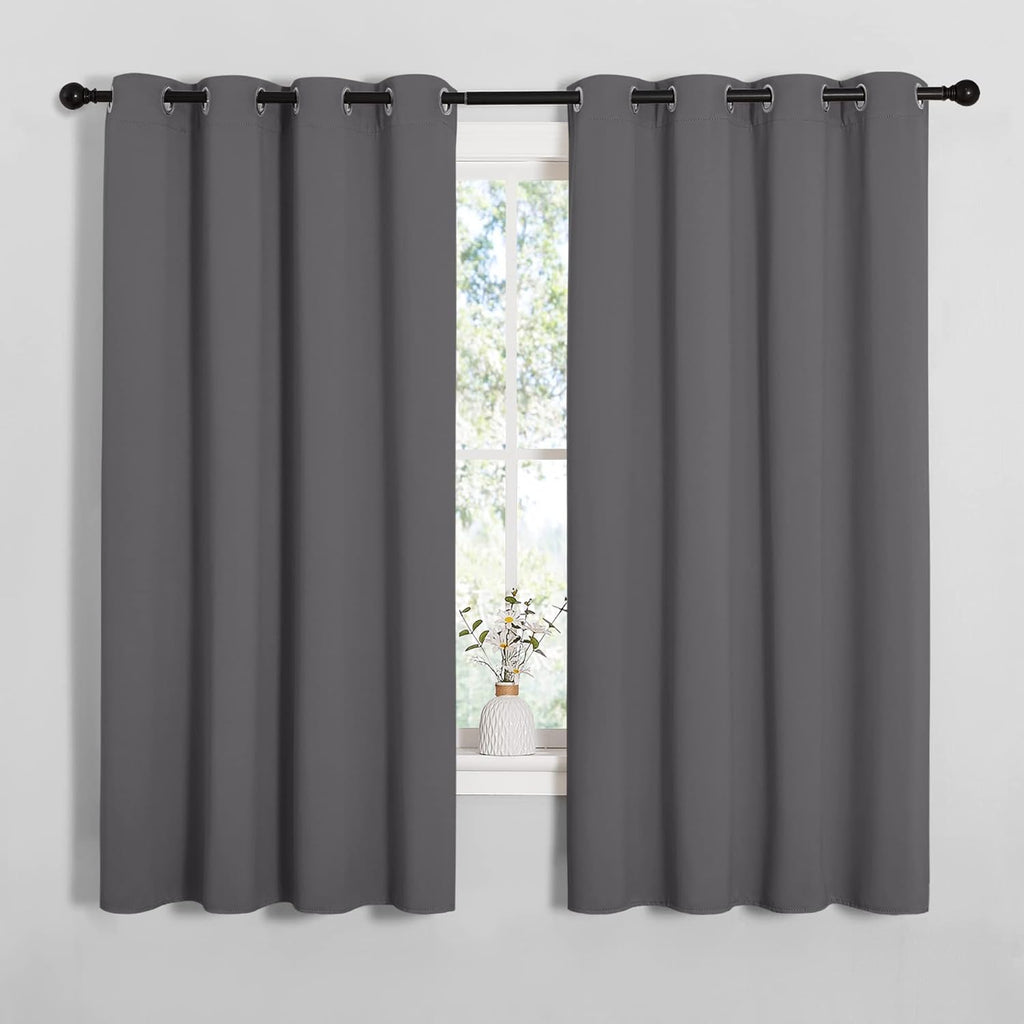 NICETOWN Grey Blackout Curtain Panels for Bedroom, Thermal Insulated Grommet Top Blackout Draperies and Drapes for Basement (2 Panels…