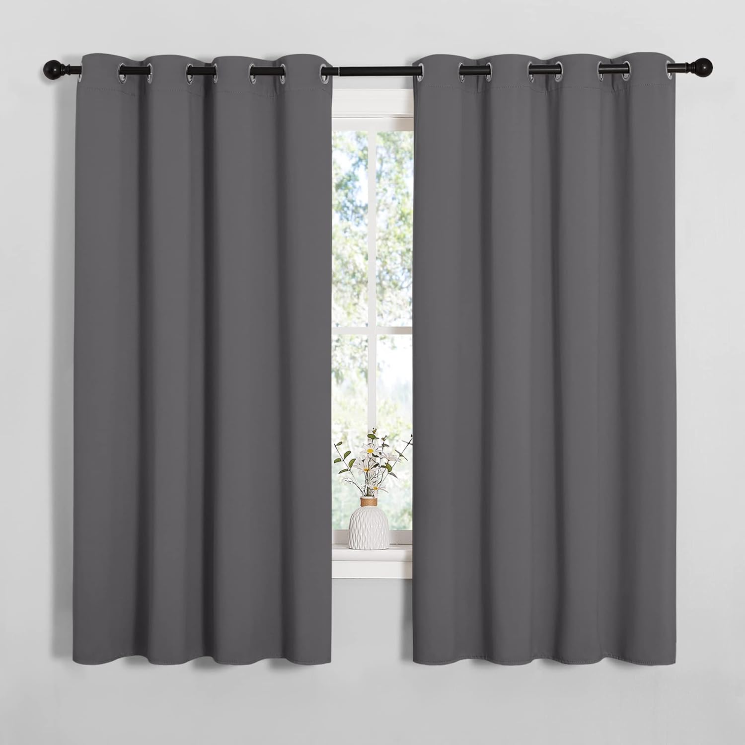NICETOWN Grey Blackout Curtain Panels for Bedroom, Thermal Insulated Grommet Top Blackout Draperies and Drapes for Basement (2 Panels…