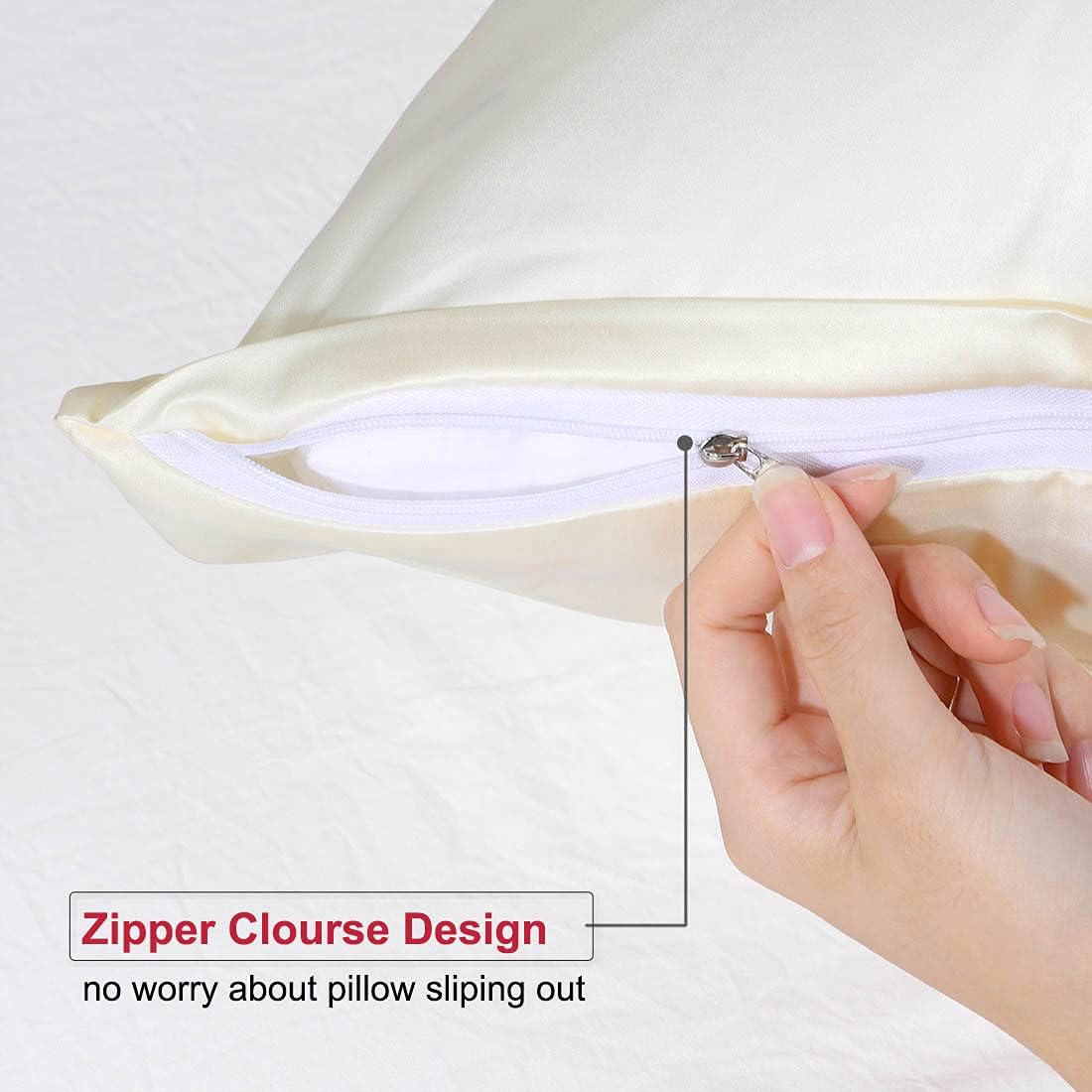 uxcell Standard Satin Pillowcase with Zipper, Super Soft and Luxury, Silky Pillow Cases Covers Set of 2, 21"x27", Pearl White