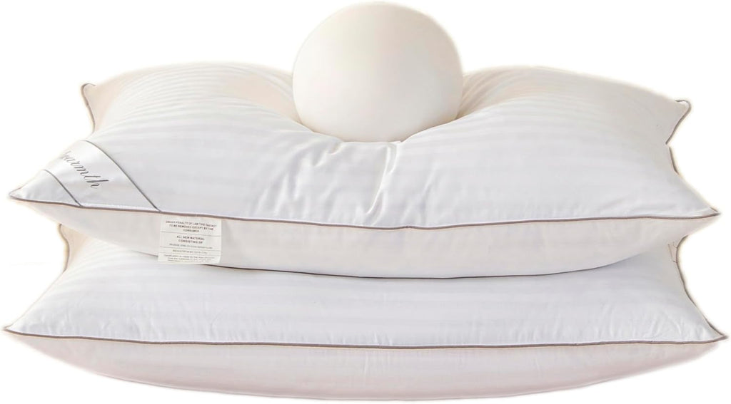 Eastwarmth Goose Feather Down Pillow, 100% Cotton Cover Bed Pillow Set of 2 Stripe White Queen (Pack of 2) 42 oz Cotton White